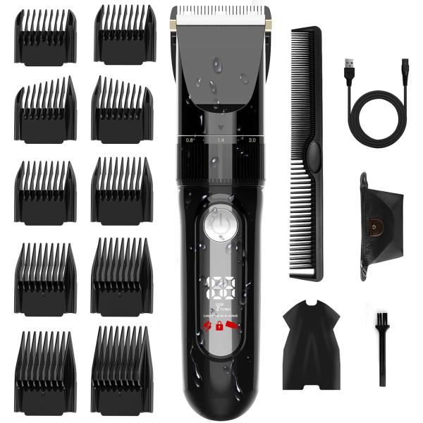 バリカン USB充電式 ヘアカッター メンズ 電動ばりかん 散髪用 自動研磨 プロ仕様 0.8-24mm対応 LEDディスプレイ 2段階モード 全身防水 ABY-110 爆買