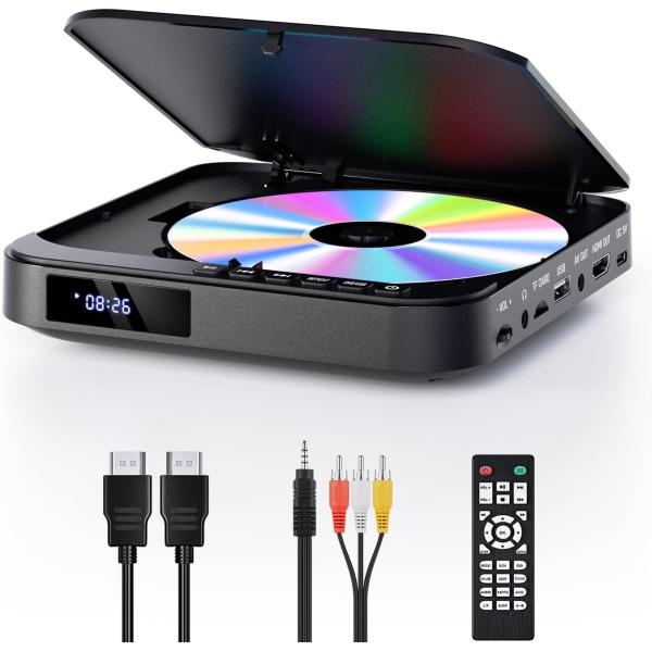 【イヤホン端子搭載＆持ち運びに便利なコンパクトサイズ】ミニDVDプレーヤーはCDプレーヤーまたはDVDプレーヤーとして使用可能で、幅155mm、高さ32mm、奥行き150mmのわずか500gの軽量でコンパクトなサイズです。イヤホン端子が本体...