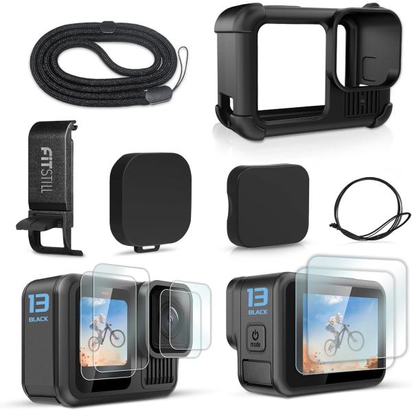 GoPro ゴープロ Hero 13 ブラック用 アクセサリーキット バッテリーサイドカバー シリコンレンズカバー スクリーンプロテクター ストラップ AKM-250 爆買