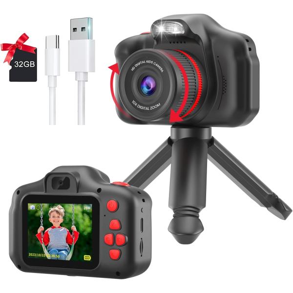 【新しくアップグレードされた2.4インチのディスプレイと回転式ズームレンズ】 この新しいアップグレードされた子供用カメラは、2.4インチのディスプレイが備わっており、子供が見たり操作するのが簡単です。レンズは回転してズームを調整でき、最大1...