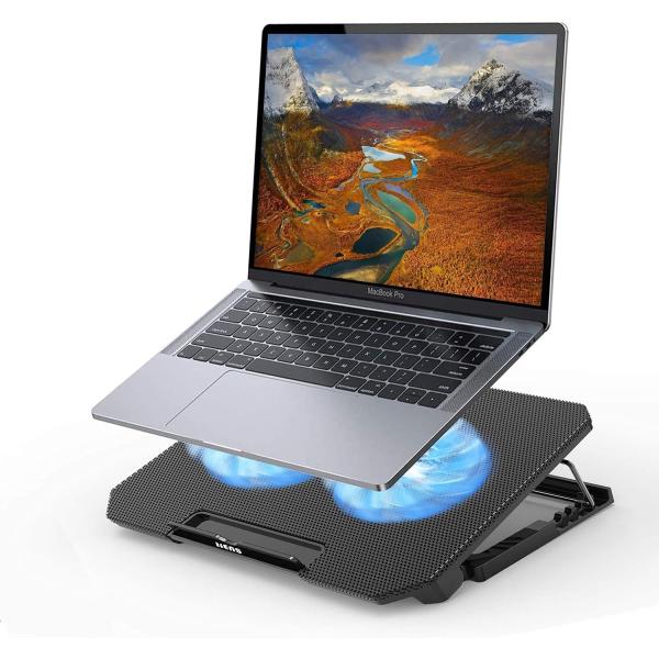 ノートパソコン冷却パッド 冷却台 2つ 冷却ファン 4段階高度調整可 ノートPCクーラー LEDライト スピードスクロールスイッチ付き大風量 低騒音 APC-024 爆買