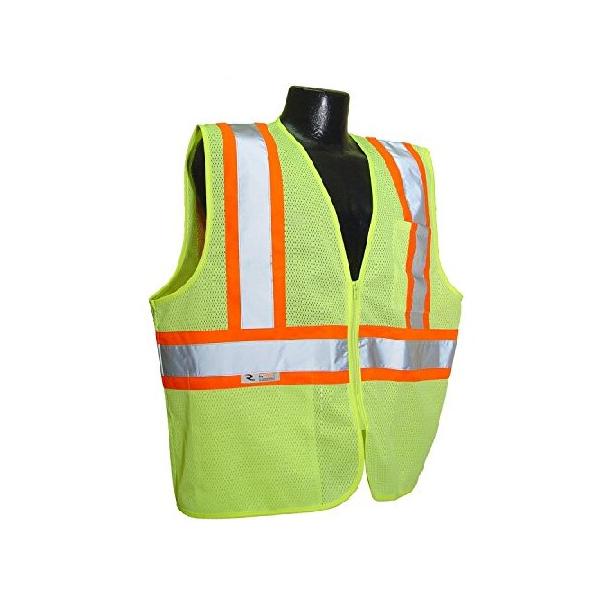 Radians SV22-2ZGM-L Polyester Mesh Economy Class 2 High Visibility Zipper Closure Vest with Two-Tone Trim, Large, Green by Radians