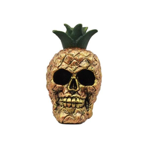 Ebros Hawaiian Tropical Pineapple Golden Skull Figurine 15cm Tall Fruity Skeleton Head Statue For Halloween Day Of The Dead Spooky Decor