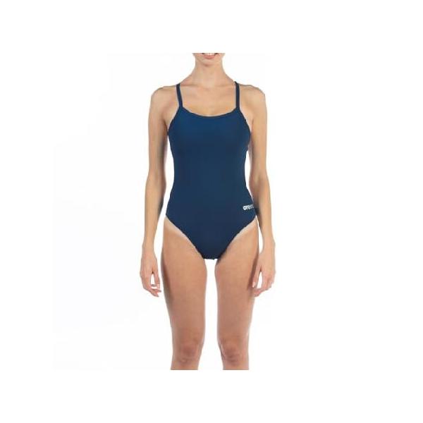 ARENA Women's Team MaxLife Swimsuit Solid Challenge Back One Piece Competition Training Bathing Suit Athletic Swimwear, Navy/Metallic Silver, US Size
