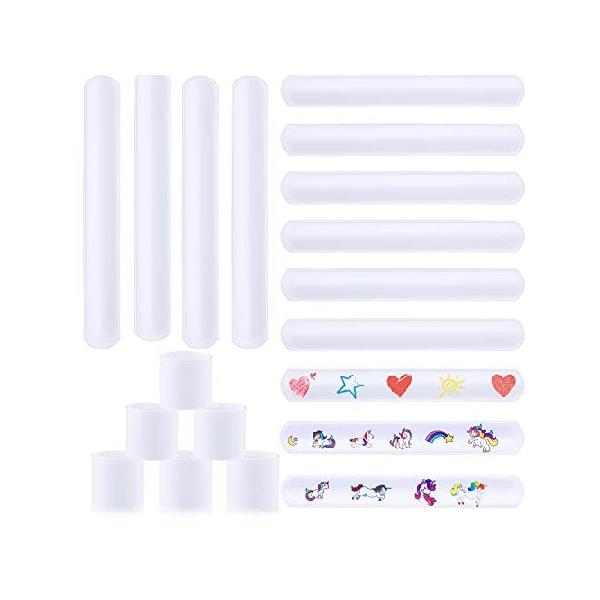 ホワイトスラップブレスレット 24個 DIY スラップブレスレット ブランクスラップバンド プラスチック プレーン スナップパーティーブレスレット リストバンド 子