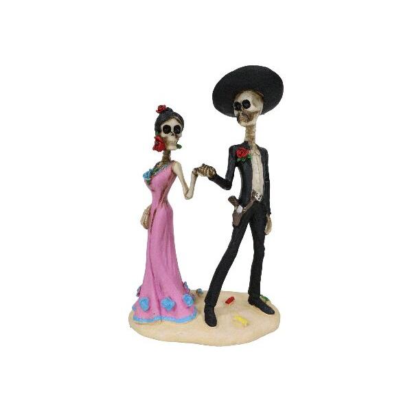 Ebros Day of The Dead Romantic Latin Tango Skeleton Couple Dancing Statue 5.75" Tall Dias De Muertos Black Sombrero Hat Dancer with Rosa Lady in Pink