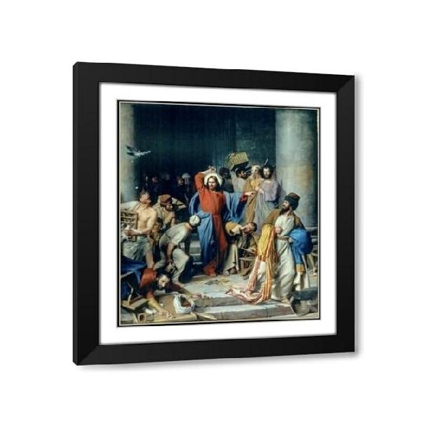 ArtDirect Jesus cast out the Money changers at the Temple 15x17 ブラック モダン ウッド 額装 ダブルマット美術館 アートプリント Bloch、Carl