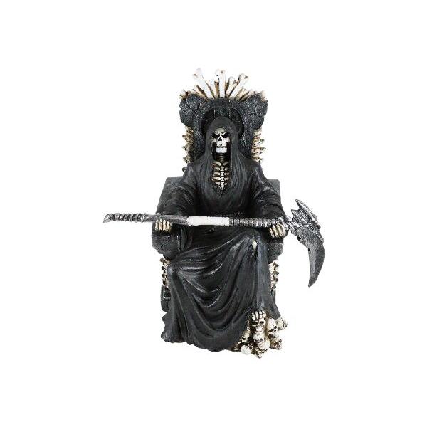 Ebros Gift Santa Muerte 黒 聖死神 骸骨座に座る 骸骨 玉座 鎌の置物 26.7cm Tall Time Waits for No Man Angel of Death As Osuary ホームデコレーション