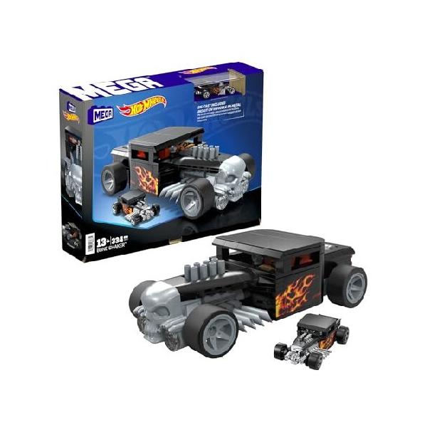 Collectible Car Building Toy, Bone Shaker with 334 Pieces and Die-Cast Model, Build ＆ Display Set for Collectors, Black and Chrome, HRY17