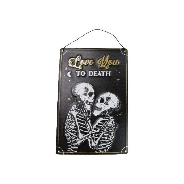 Ebros Gift Macabre Ossuary Love Never Dies Wedding Collection Love You to Death Metal Wall Sign Decor Plaque Collectible Accent Skulls Skeletons Death