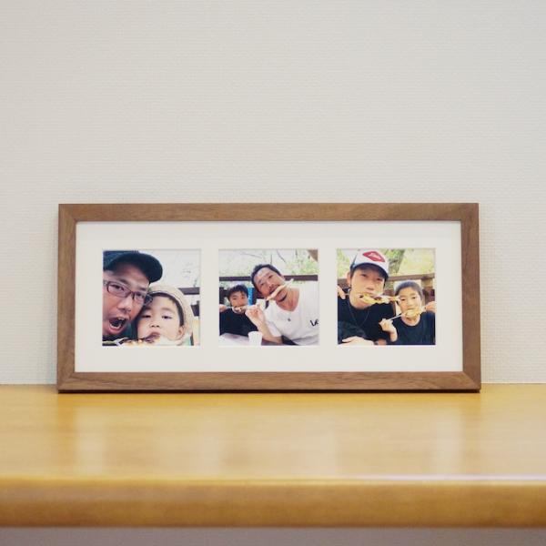 千 』無垢ウォールナット材の3つ窓フォトフレーム（89x89mmのスクエア