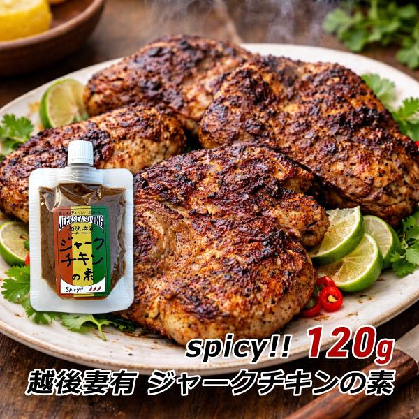 ■メーカー名：魚沼ホルモン亭 純ちゃん■商品名：越後妻有 ジャークチキンの素 Spicy!!■商品詳細：「ジャーク」とはスパイスで味付けして調理するという意味で、ジャマイカの代表的な伝統料理の一つです。化学調味料・香料・保存料は一切使用せず...