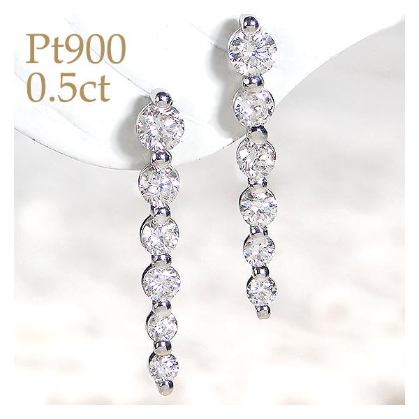 Pt900 0.50ct ダイヤモンド ピアス ライン かわいい 人気 ダイヤ