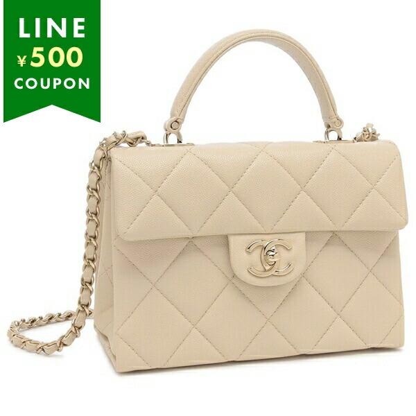 CHANEL ショルダーバッグ ベージュ レザー キルティング CCロゴ