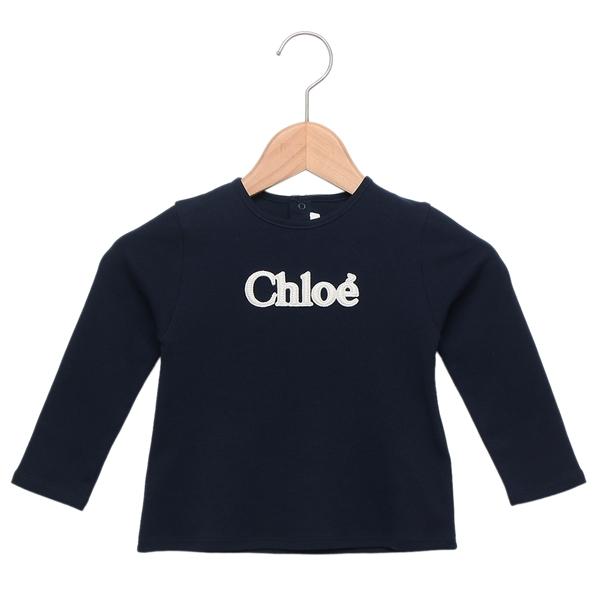 クロエ Tシャツ カットソー ベビー ロゴ ネイビー ガールズ CHLOE 