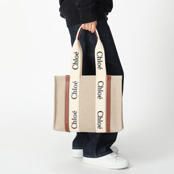 クロエ トートバッグ ウッディ ミディアム ベージュ ブラウン レディース CHLOE CHC22AS383I26 90U A4対応