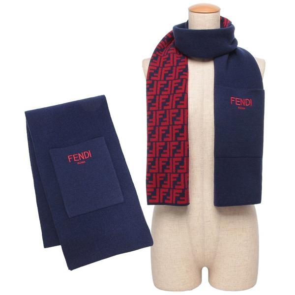 FENDI（フェンディ） マフラー FF柄 リバーシブル ポケット付き ブルー