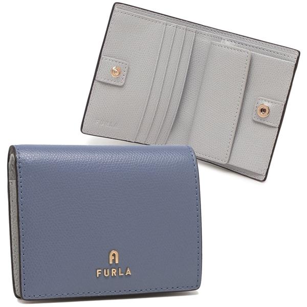 新品未使用 FURLA 二つ折り財布 カメリア ブルー 箱＆保存袋付 FURLA フルラ 二つ折り財布 カメリア ミニ財布 ブルー レディース