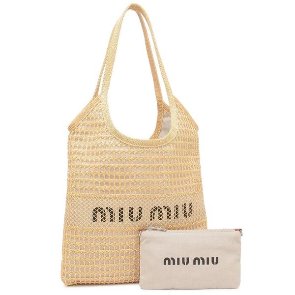 【MIUMIU】ミュウミュウ 大きなロゴ入り ラフィア風トートバッグ miu MIUMIU ミュウミュウ トートバッグ RAFIA LOGO ラフィア