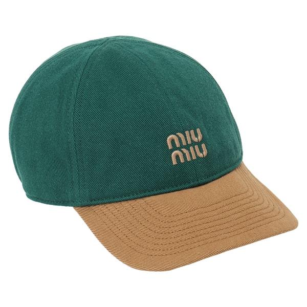 ミュウミュウ キャップ ドリル ベースボールキャップ バイカラー グリーン ブラウン レディース MIU MIU 5HC369 2CWC F04Z5