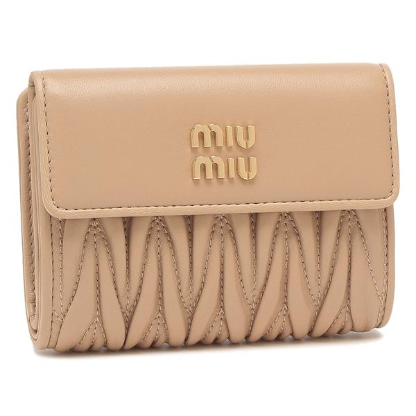 miu miu（ミュウミュウ） 三つ折り財布 マテラッセ ミニ財布 ベージュ