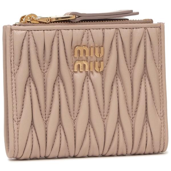 miu miu（ミュウミュウ） 二つ折り財布 マテラッセ ピンク ゴールド 