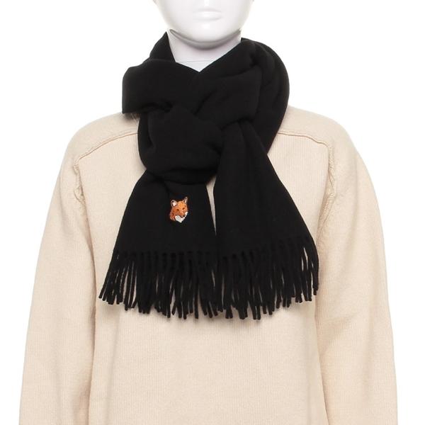 メゾンキツネ マフラー フォックスヘッド ブラック メンズ レディース ユニセックス MAISON KITSUNE PM06201 WB0044 P199 MAISON KITSUNE（メゾン キツネ） マフラー フォックスヘッド ブラック