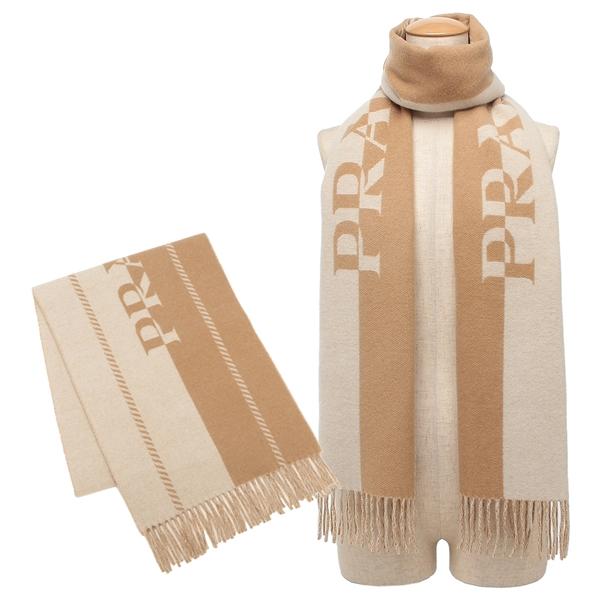 P10％ 11/10 0時〜24時】プラダ マフラー ウールスカーフ ロゴ  