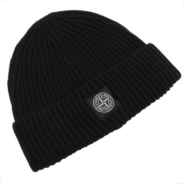 ストーンアイランド ニット帽 ビーニー リブ編み ロゴパッチ ブラック メンズ レディース STONE  K2S15 N100002 S00C3 V0029 STONE ISLAND（ストーン アイランド） ニット帽 ビーニー リブ編み