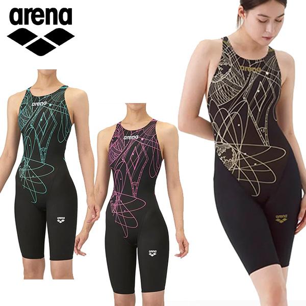 【商品名】【競泳水着】レーシングワンピーススパッツ（オープンバック・ハーフレッグ）【メーカー品番】AS5FRC20L【カラー展開】(BKBL)ブラック×ブルー(BKGD)ブラック×ゴールド(BKPK)ブラック×ピンク【サイズ（実寸）】S：胸...