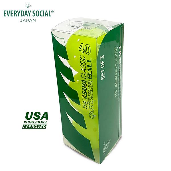 【商品名】 THE ASAMA CLASSIC 屋外用ボール 40穴【カラー】 ネオングリーン 【数量】 3個入り【素材】 PE【サイズ】 73.7-74mm【重量】 26g±0.5g【デザイン】日本　【生産国】中国アメリカピックルボール協...