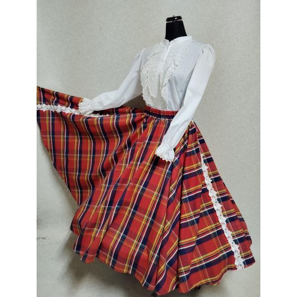 フォークダンス スカート 赤チェック脇レース : フォークダンス 彩