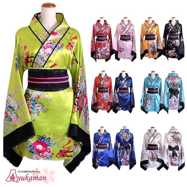 和風 和柄 ドレス 着物ドレス 1206サテン和柄花魁ミニ着物ドレス 和柄 よさこい 花魁 コスプレ