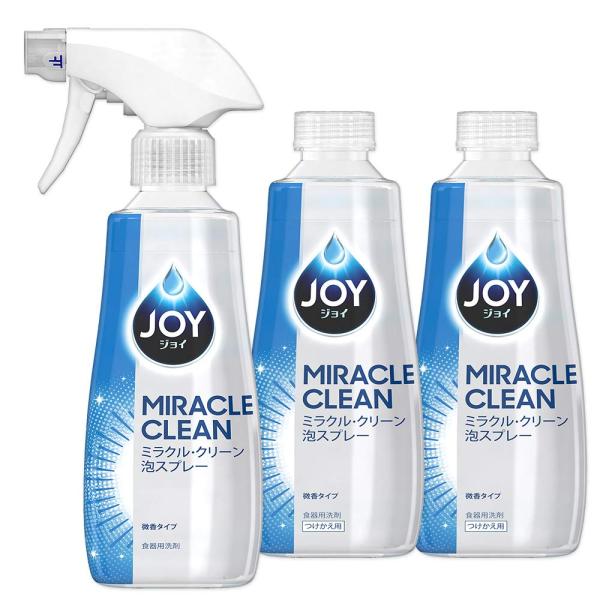 他サイト： まとめ買い ジョイ ミラクルクリーン 泡スプレー 食器用洗剤 微香タイプ 本体 300mL + つけかえ用 300mL×2個の商品画像
