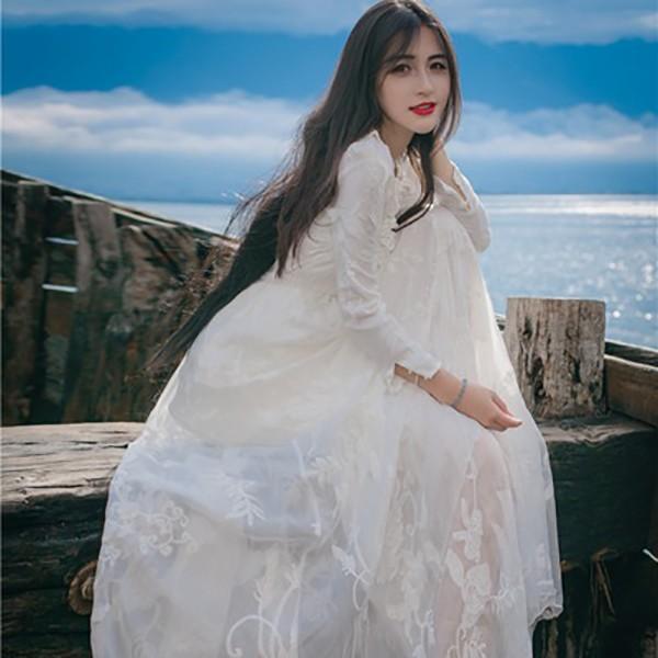 ワンピース丈 春夏 長袖 レディース アンティーク調 シフォンワンピース ベージュ ミディアム丈 韓国 夏 リゾートワンピ 海 シフォンワンピ ボヘミア風 Y2584 アユストア 通販 Yahoo ショッピング