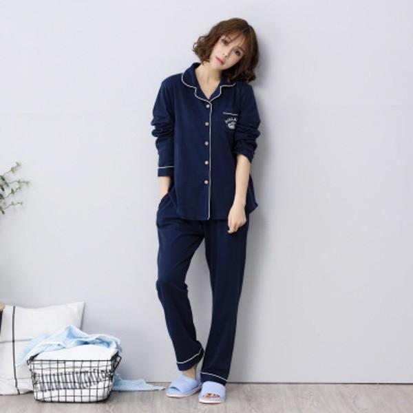 部屋着パジャマ女 春夏秋 長袖 衿付き 前開き メンズ パジャマ 上下