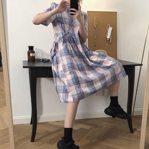ワンピース レディース 夏 半袖 マキシ丈 ワンピース ロング丈ワンピース カジュアル ワンピース きれいめ 代 10代 Aライン チェック柄 オシャレ 可愛い Y4908 アユストア 通販 Yahoo ショッピング
