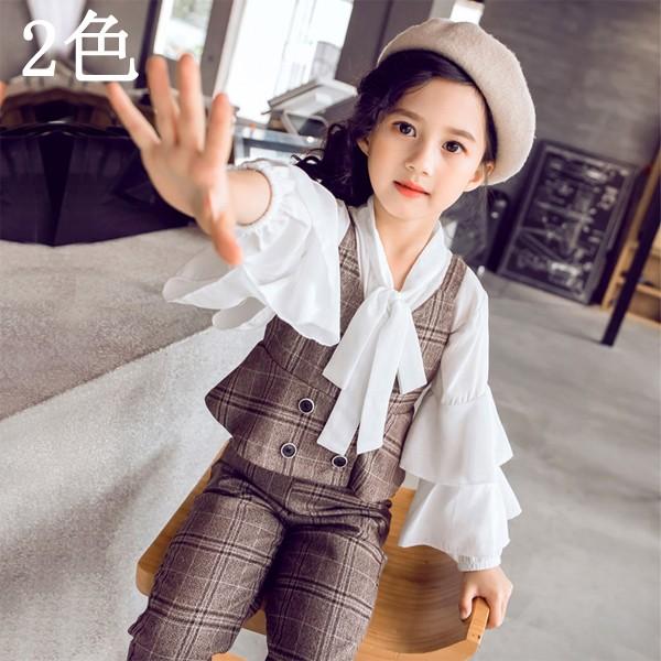 子供服 セットアップ キッズ 女の子 長袖 春秋 上下セット 韓国子供服 ジュニア ベスト Tシャツ 長ズボン チェック柄 カジュアル 可愛い おしゃれ 小学生 通学着 Y アユストア 通販 Yahoo ショッピング