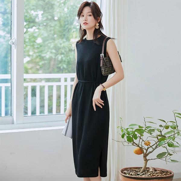 ワンピース ロング ノースリーブ ニットワンピ サイドスリット 袖なし スリットきれいめ 上品 着痩せ おしゃれ 大人 通勤 二次会 入学式 30代 Y アユストア 通販 Yahoo ショッピング