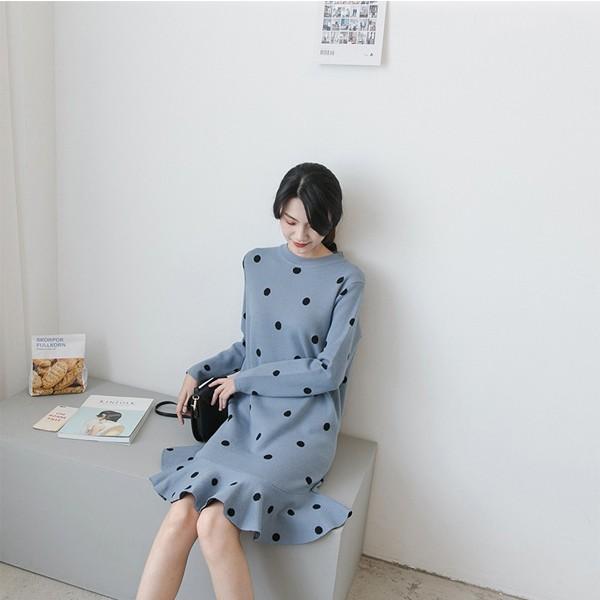 マタニティ ワンピース 妊娠 秋冬 リブニット タイト ストレッチ ロング 長袖 ハイネックドット 無地 きれいめ 結婚式 レディース 大きいサイズ Apaproduction Fr