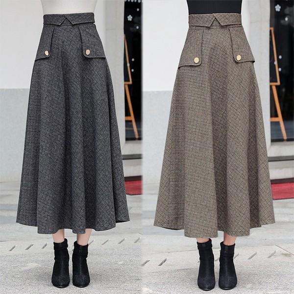 スカート ロング丈 マキシ丈 レデース Aライン ボトムス 体型カバー お洒落 チェック柄 ウエストゴム フレアスカート ロングスカート ラシャ風 Y アユストア 通販 Yahoo ショッピング