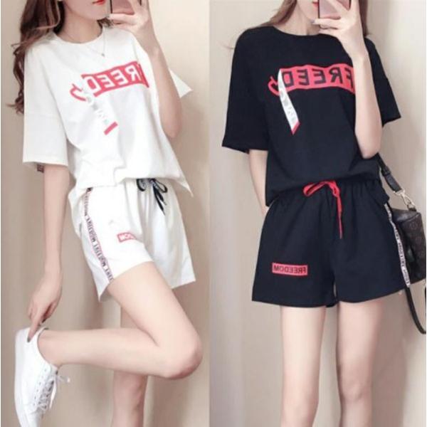 ジャージ レディース セットアップ 上下セット 運動服 スポーツウェア スウェット 丸襟 Tシャツ ショートパンツ 30代 40代 カジュアル 韓国風 着痩せ Y アユストア 通販 Yahoo ショッピング
