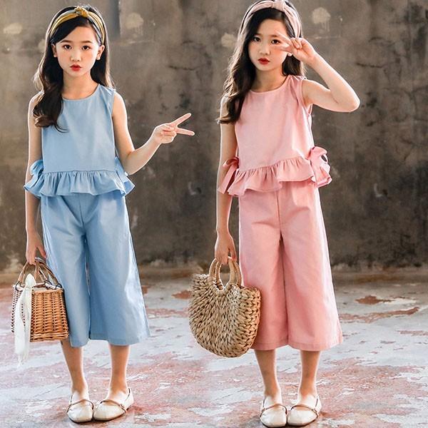 子供服 セットアップ キッズ 韓国子供服 女の子 上下セット 2点セット トップス ノースリーブ Tシャツ 七分丈パンツ 可愛い 春夏 通学着 通園着 Y アユストア 通販 Yahoo ショッピング