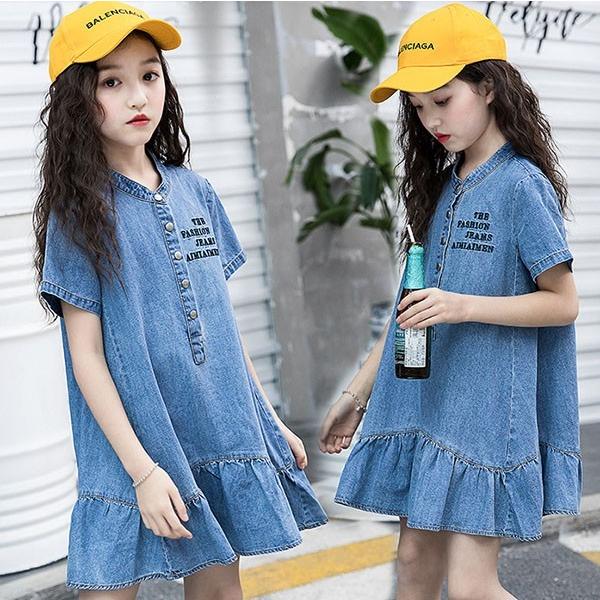 子供服 ワンピース 韓国子供服 女の子 ワンピース 膝丈 半袖 デニムワンピース ベビー ワンピース ドレス キッズ 可愛い 夏服 通学着 通園着 Y4503 アユストア 通販 Yahoo ショッピング