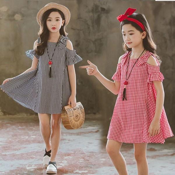 子供服 ワンピース 韓国子供服 女の子 ワンピース 膝丈 肩出しワンピース チェック柄 ベビー ワンピース ドレス キッズ 可愛い 夏服 通学着 通園着 Y アユストア 通販 Yahoo ショッピング