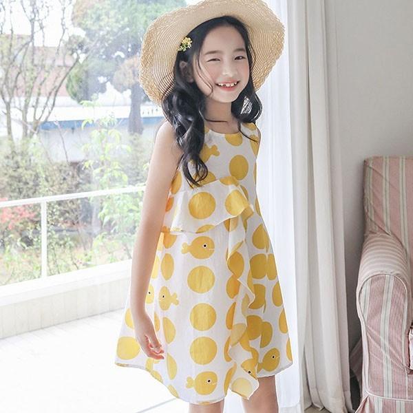 子供服 ワンピース キッズ 韓国子供服 女の子 ジュニア 夏 ノースリーブ 膝丈 ドット柄ワンピース ベビーワンピース 子供ドレス Dress おしゃれ 可愛い 通学着 Y アユストア 通販 Yahoo ショッピング