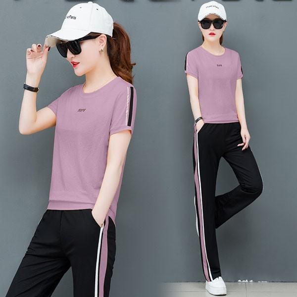 ジャージ セットアップ レディース カジュアル 夏 40代 きれいめ 上下セット Tシャツ 半袖 ロングパンツ 運動服 部屋着 ルームウェア 韓国風 お洒落 着痩せ Y アユストア 通販 Yahoo ショッピング