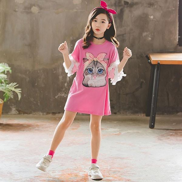 子供服 ワンピース キッズ 子供ドレス Dress 韓国子供服 ジュニア 女の子 夏 半袖 膝丈ワンピース ロングtシャツ カジュアル おしゃれ 可愛い 通学着 新品 Y アユストア 通販 Yahoo ショッピング