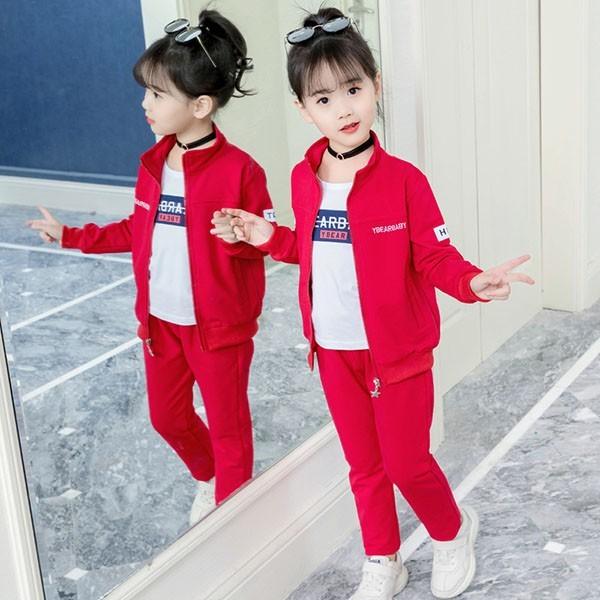 ジャージ キッズ 女子 上下 長袖 秋冬 秋着 ジュニア 3点セット 子供服 セットアップ パーカ 長ズボン トレーナー スポーツウェア 運動着 可愛い おしゃれ 新品