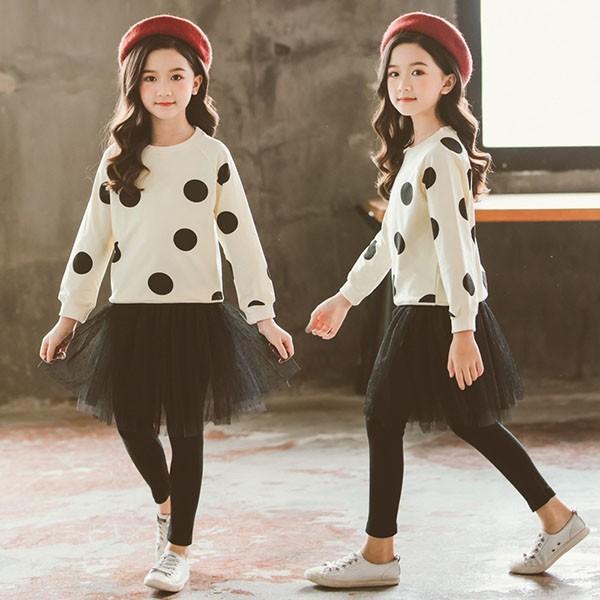 子供服 セットアップ 女の子 長袖 春秋 秋着 上下セット 韓国子供服 キッズ ジュニア ブラウス ドット柄 キュロット スカート 長ズボン 可愛い おしゃれ 通学着 Y アユストア 通販 Yahoo ショッピング